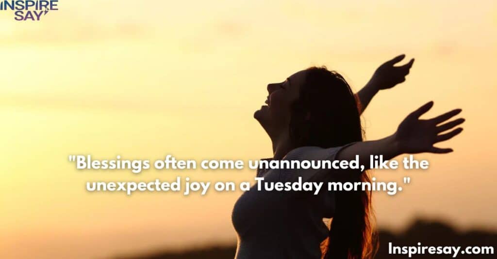 "Blessings often come unannounced, like the unexpected joy on a Tuesday morning."