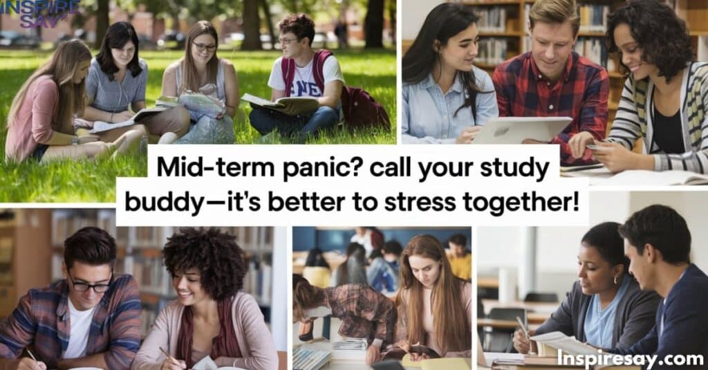 "Mid-term panic? Call your study buddy—it’s better to stress together!"