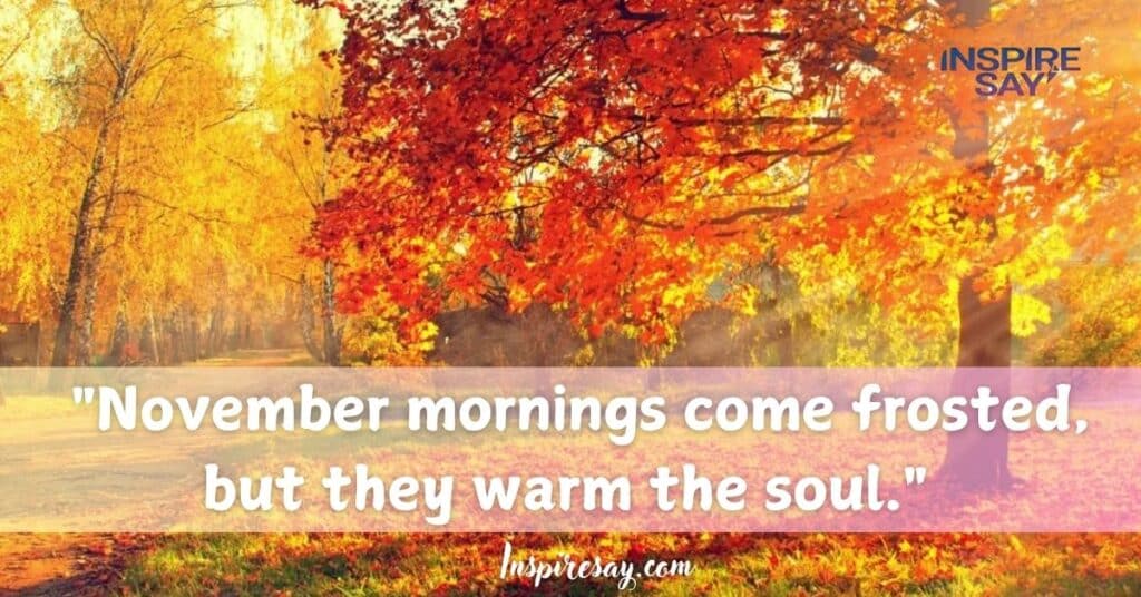 "November mornings come frosted, but they warm the soul."